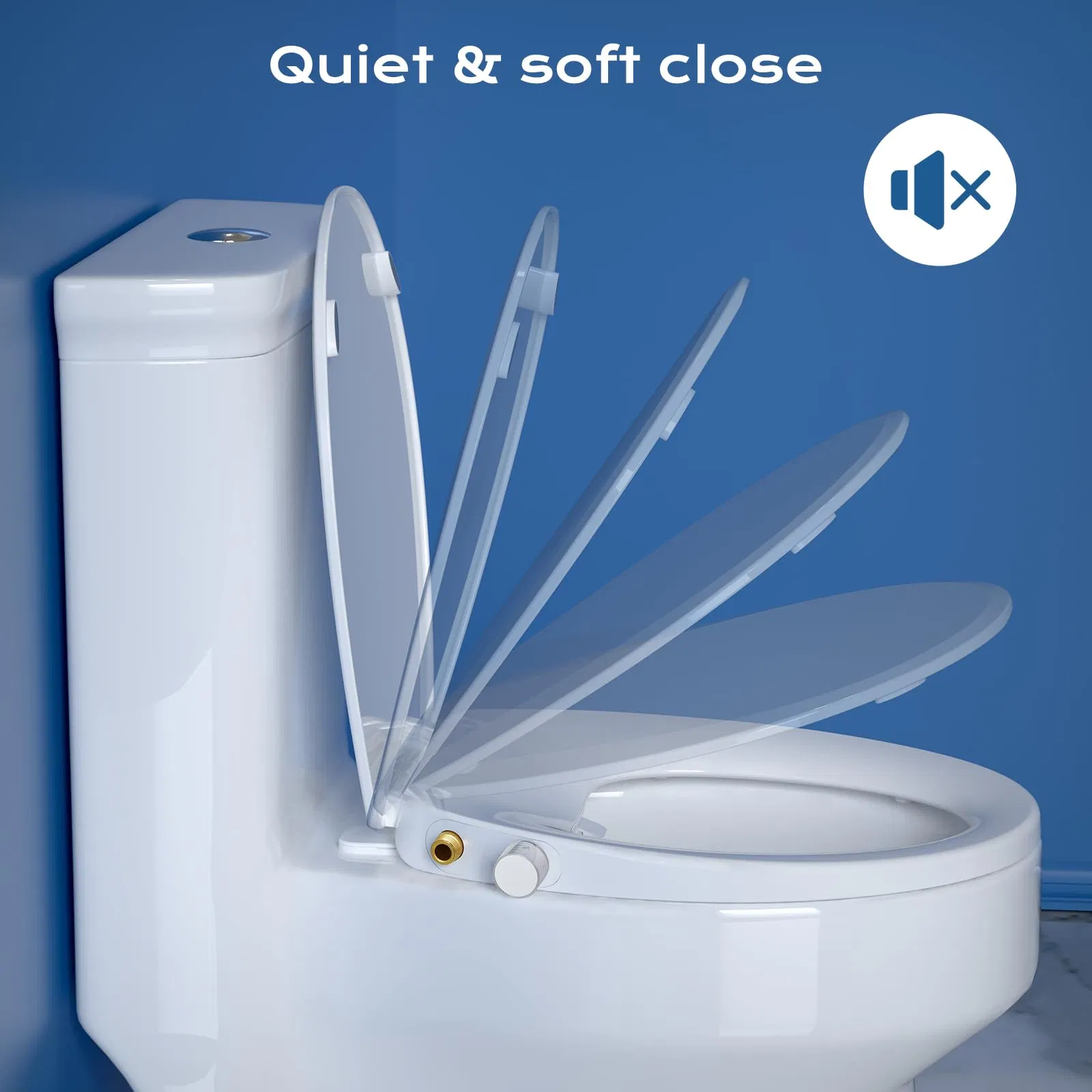 Quiet-Close Non-Electric Round Bidet Toilet Seat with Dual Nozzles
