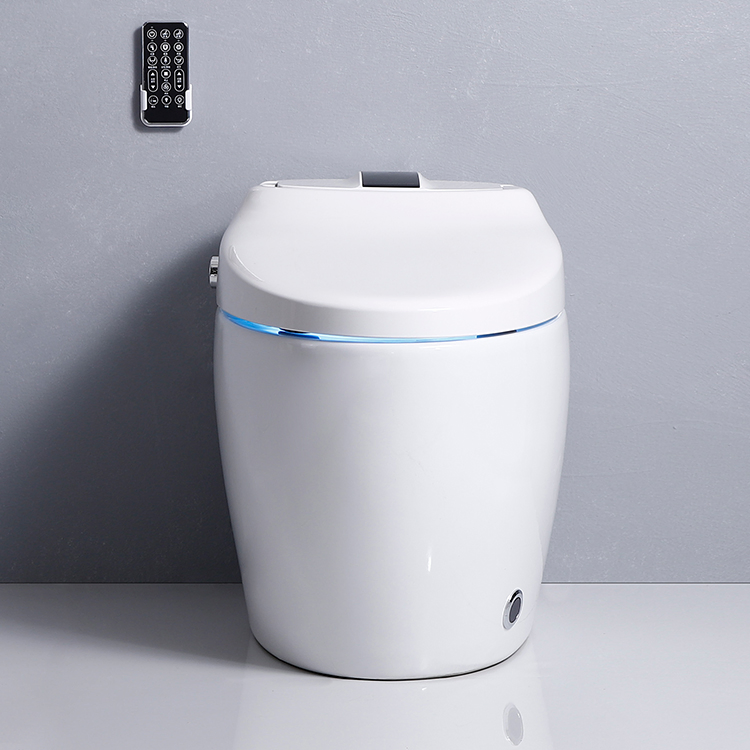 Freestanding Tankless Bathroom Smart Toilet with Heated Bidet Night Light Foot Sensor Voice Control for High-End Villa and Condo