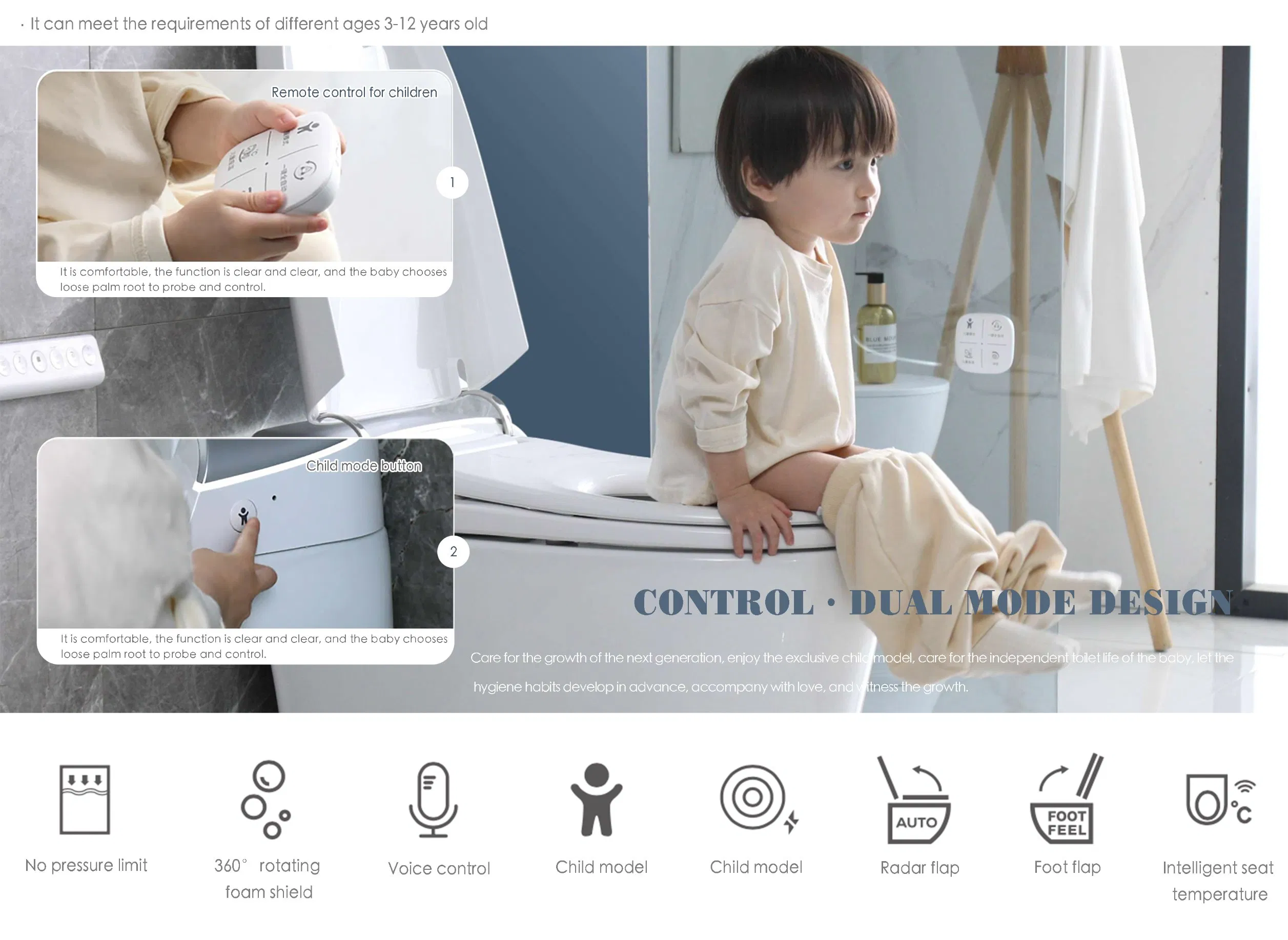 Ortonbath New Style Design Wc Set Bathroom Luxury Wc Smart Toilet with Built in Water Tank Intelligent Toilet with Baby Seat