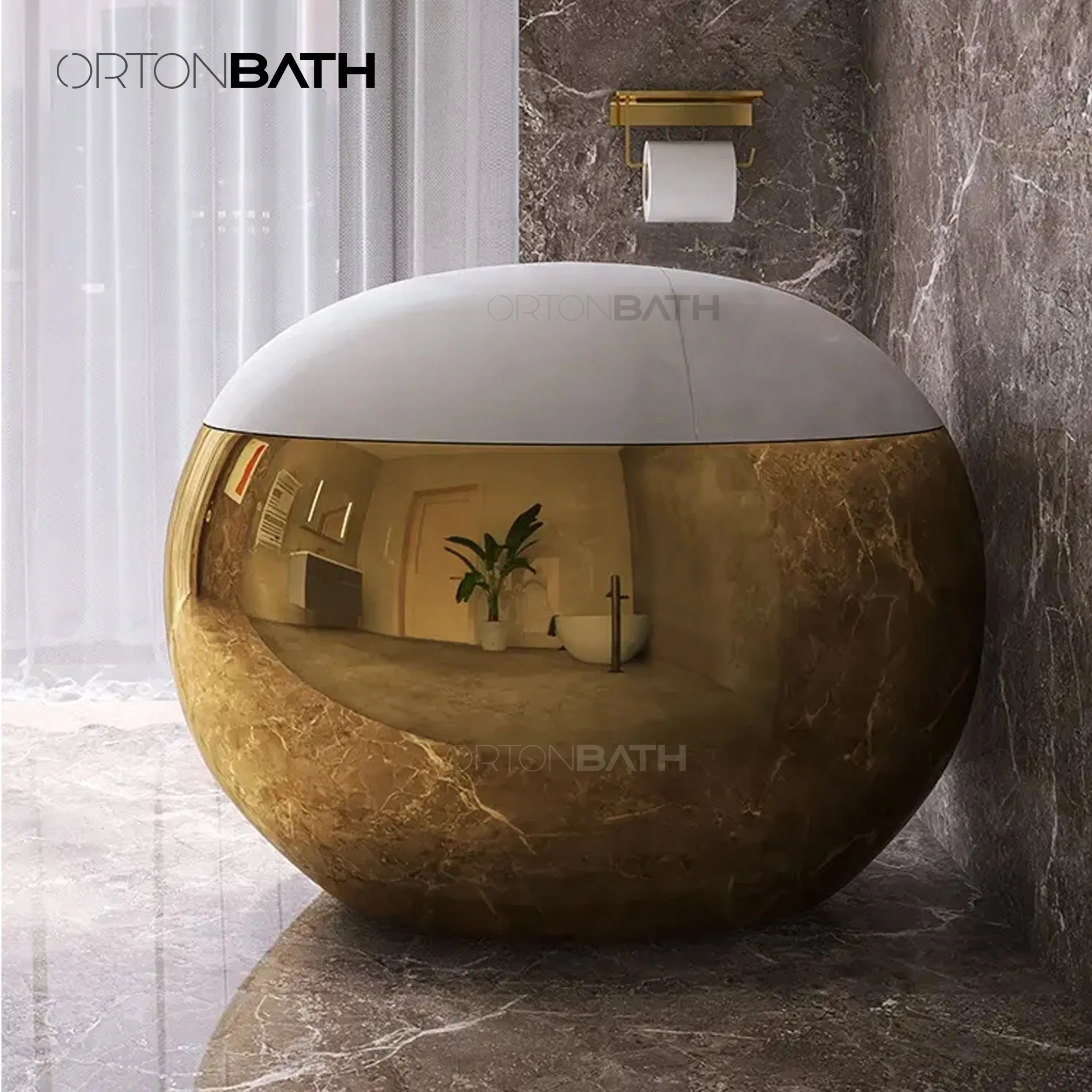 Ortonbath Electroplating Gold Luxury Design Ceramic Gold Toilet Set Bathroom Two Pieces Sanitary Ware Gold Color Smart Toilet