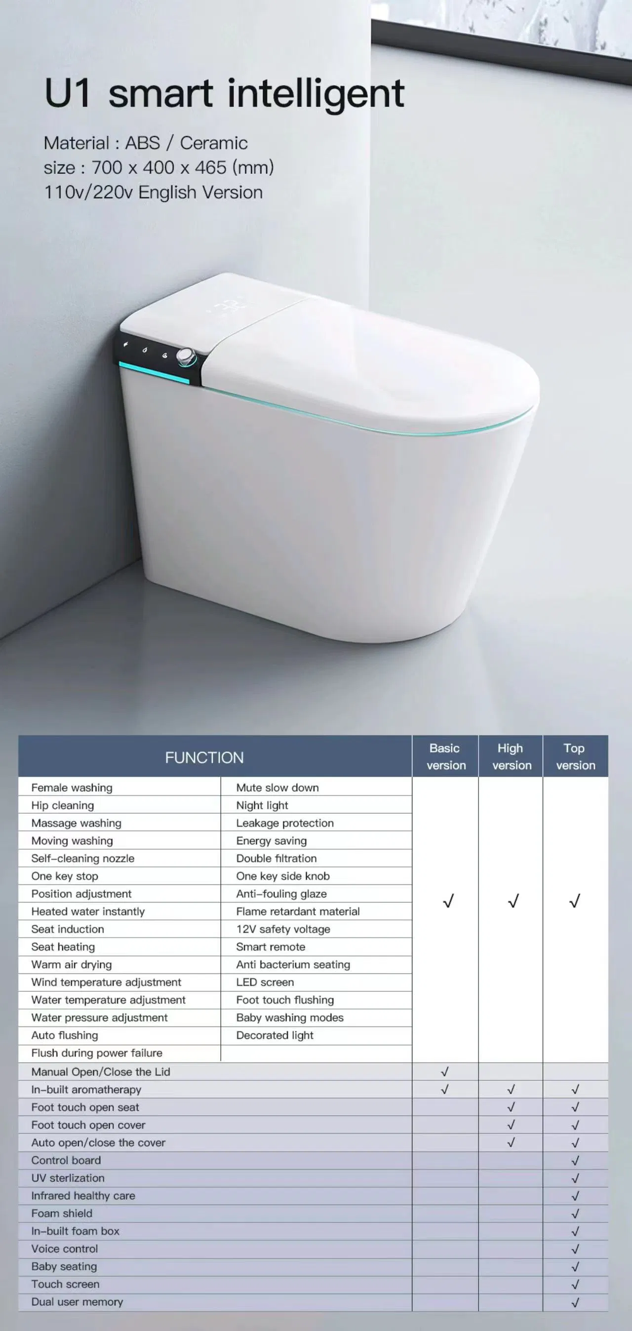 G5 White Smart Toilet, One Piece Toilet, Bidet Washing