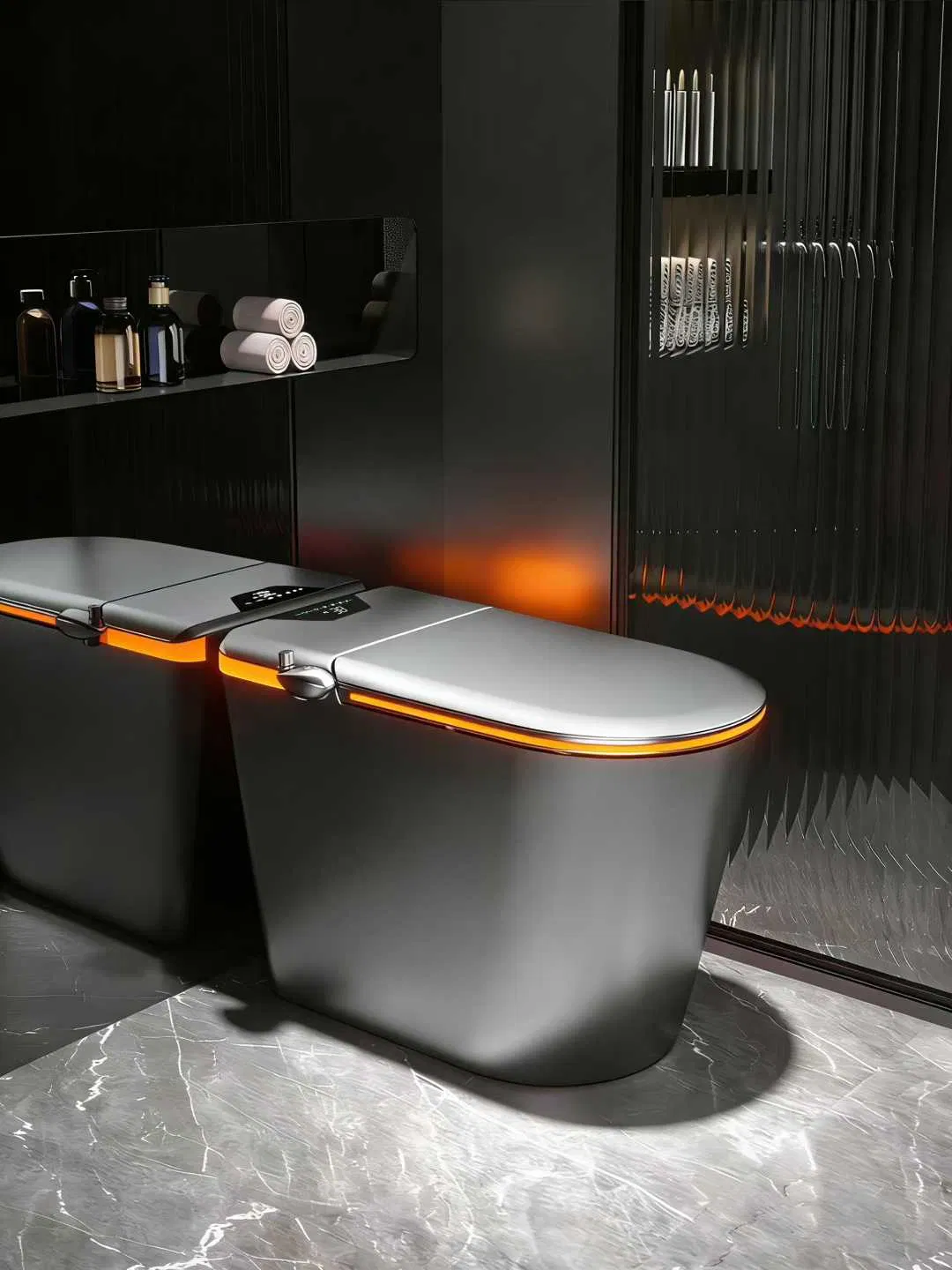 New Design Style Luxury Visible LED Light Metal Gray Floor Standing Bowl Ceramic Smart Toilets