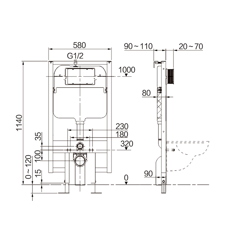 Sanitary Ware Concealed Water Tank in Wall Concealed Cistern for Wall Hung Toilet