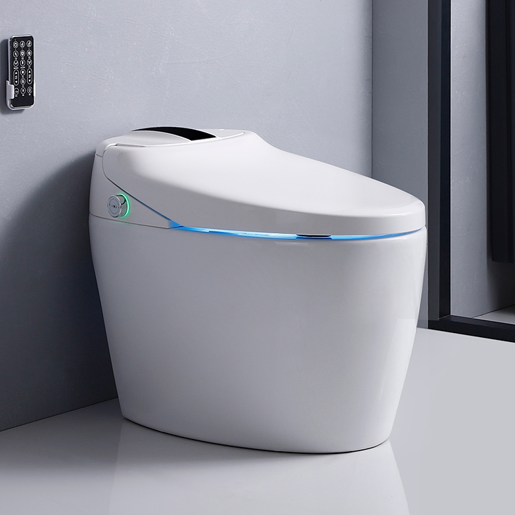Freestanding Tankless Bathroom Smart Toilet with Heated Bidet Night Light Foot Sensor Voice Control for High-End Villa and Condo