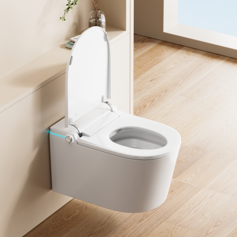 Mini Design Luxury Auto Flush Front Bidet Elongated Shaped Ceramic Wall Hanging Smart Toilet with Remote