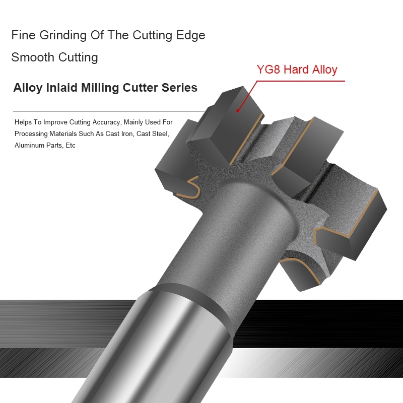 YG8 Alloy T-Slot Milling Cutter Tungsten Steel Rough Inserted Straight Shank Hardness Metal Keyway Endmills Tools for CNC