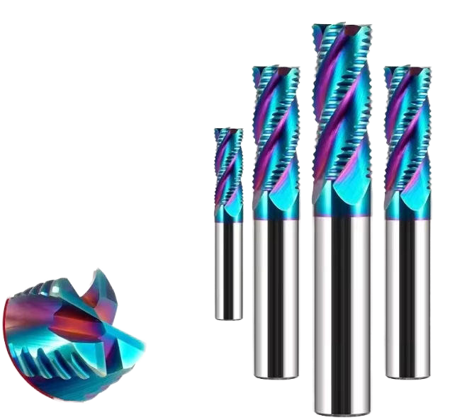 4 Flute Carbide Roughing End Mill with Wave Edge, Hardened Blue Nano Coated Alloy Milling Cutter for CNC Milling Machine