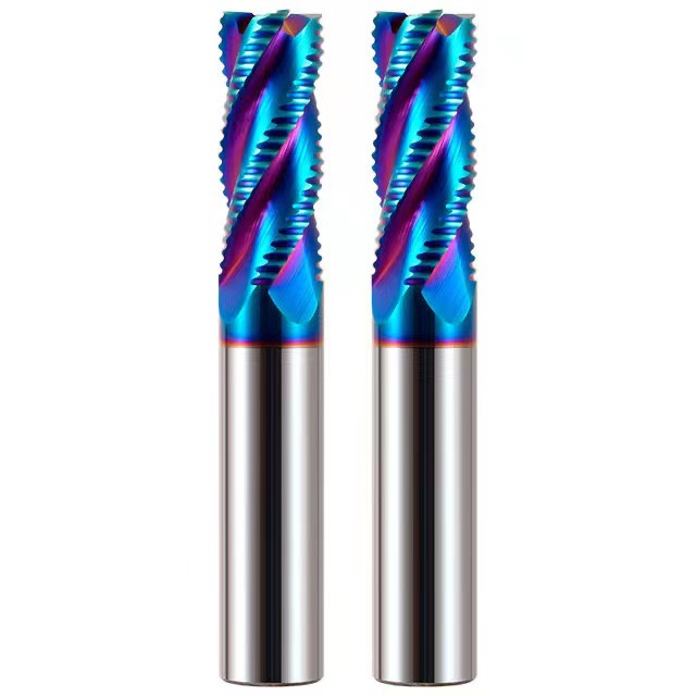 4 Flute Carbide Roughing End Mill with Wave Edge, Hardened Blue Nano Coated Alloy Milling Cutter for CNC Milling Machine