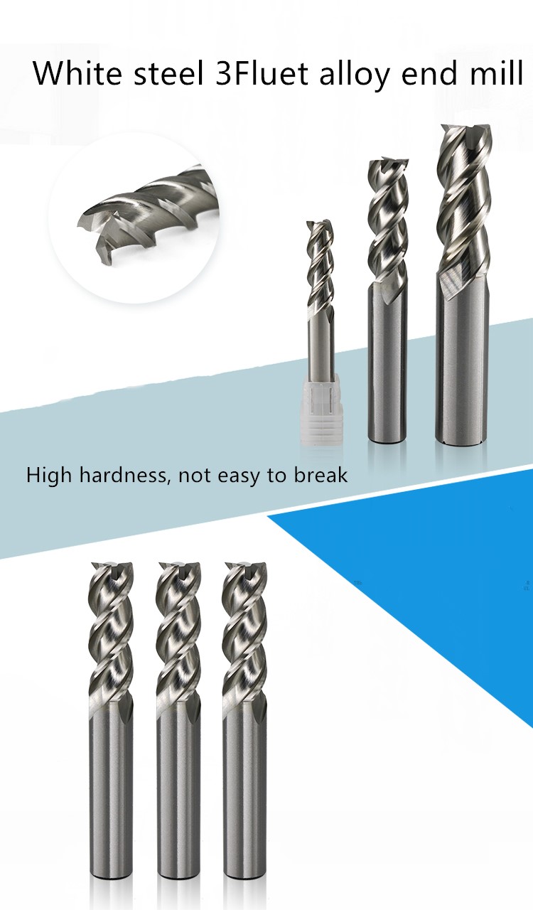 3 Flute 1.5mm-20mm Straight Handle Keyway White Steel Milling Cutter HSS End Mill CNC Router Milling