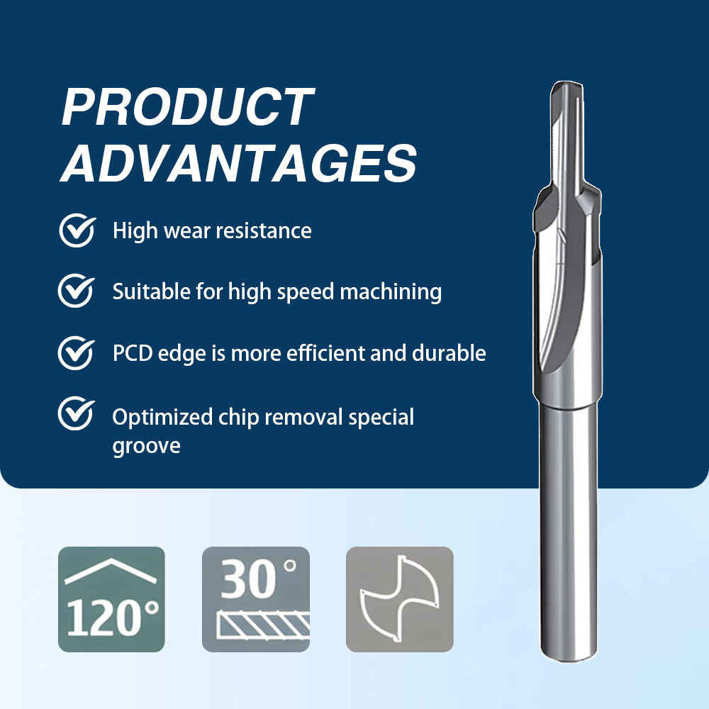 Diamond Twist Drill Bits 2 Sprial Flute Step Drill Pcd Step Drilling Bit for Aluminium Composite Material