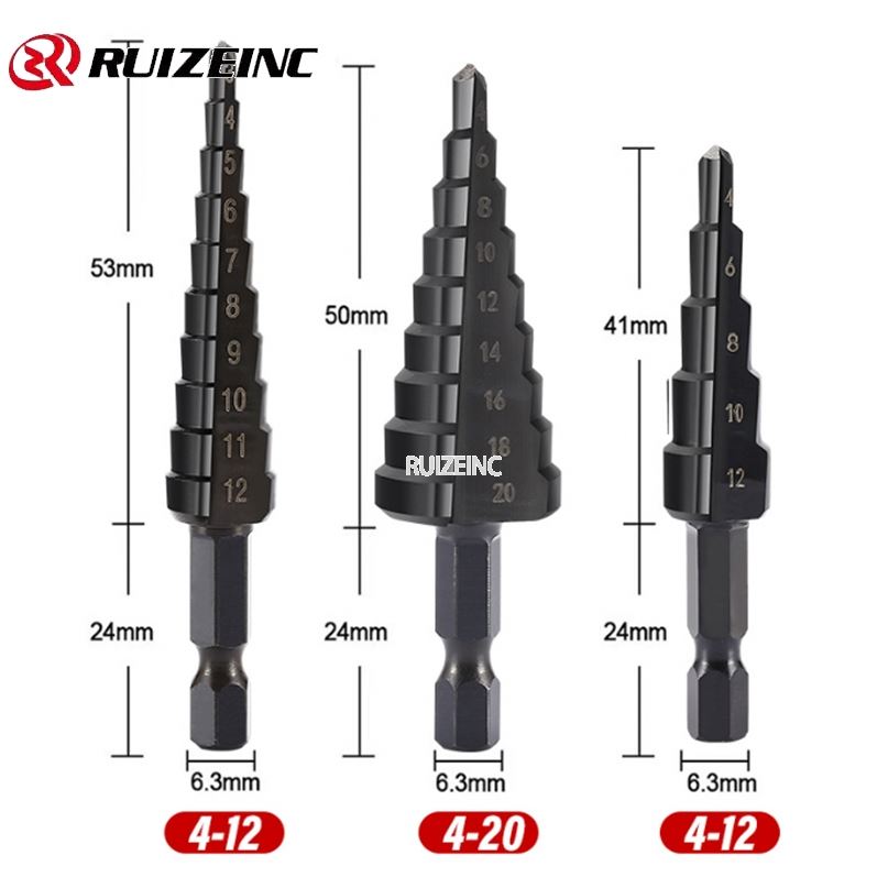 3-12/4-12/4-20mm High Speed Steel Nitrided Black/titanium Plated Small Three-piece Step Drill