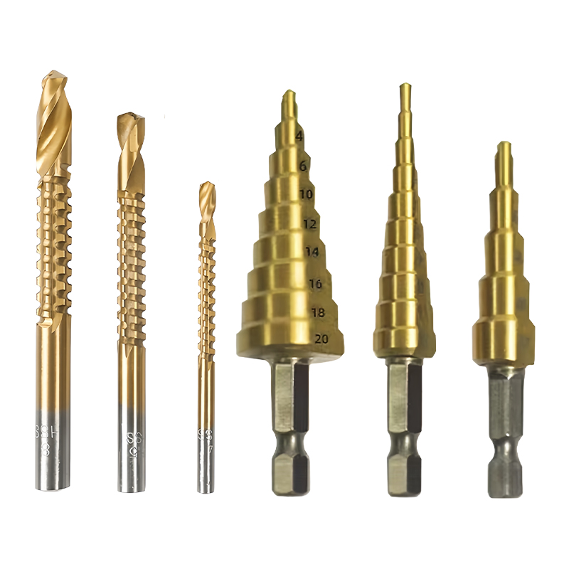 Hexagonal Handle Straight groove Titanium Plated Step Drill 3-12/4-12/4-20 Boxed Reaming Step Drill Pagoda Drilling Bit Set