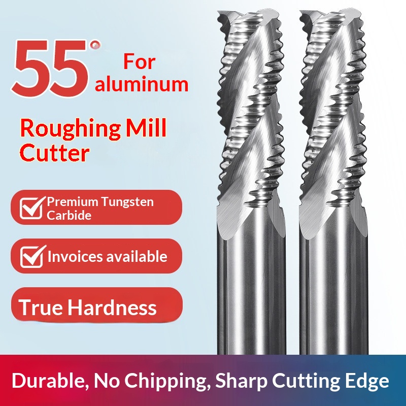 Imported OEM/ODM 55HRC 3-flute Tungsten Steel Non-coated SH55 Model CNC Roughing Cutter Extended Wave Edge End Mill Hengwei