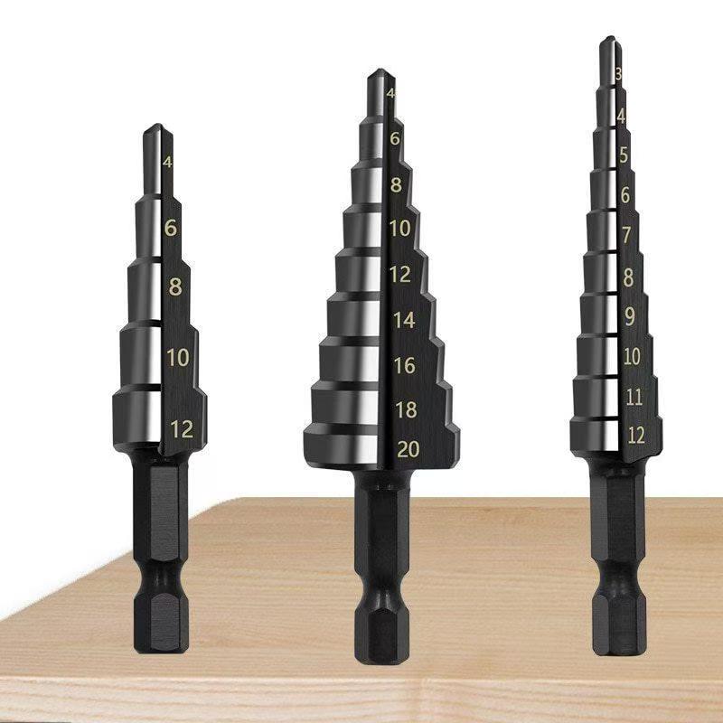 3 Pieces Set High Speed Steel Nitride Black Straight groove Step Drill 3-12/4-12/4-20mm Woodworking