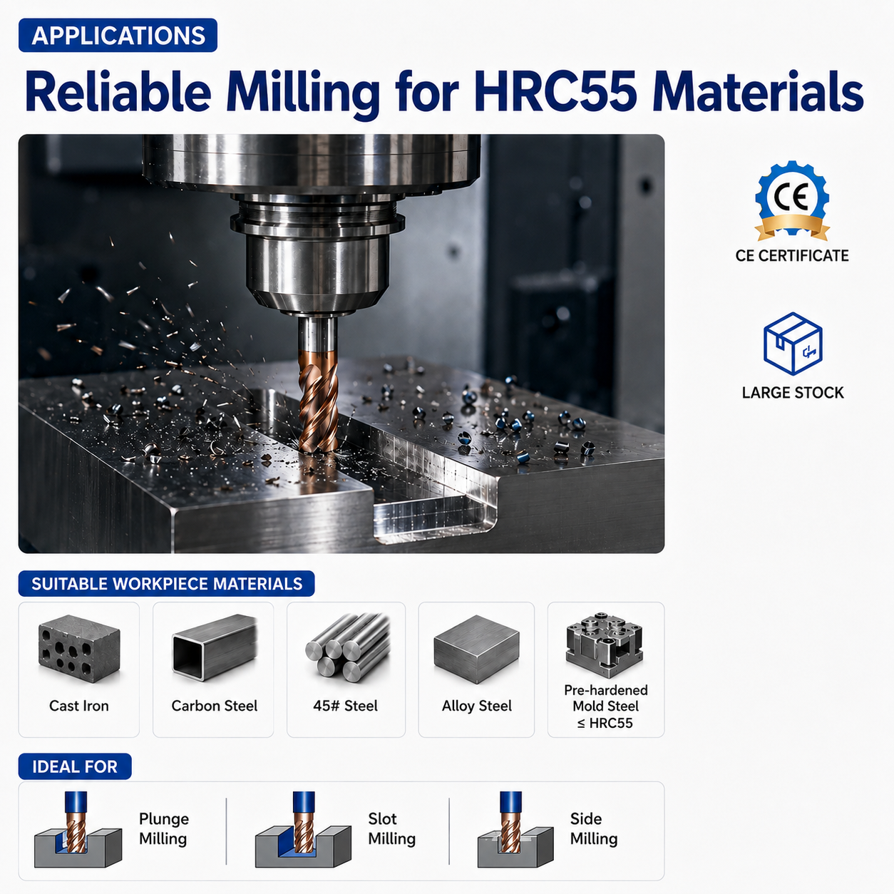 55HRC End Mill Flat Tungsten Carbide 4 Flute End Mill for Mould Die Steel Milling Cutting Carbide End Mills