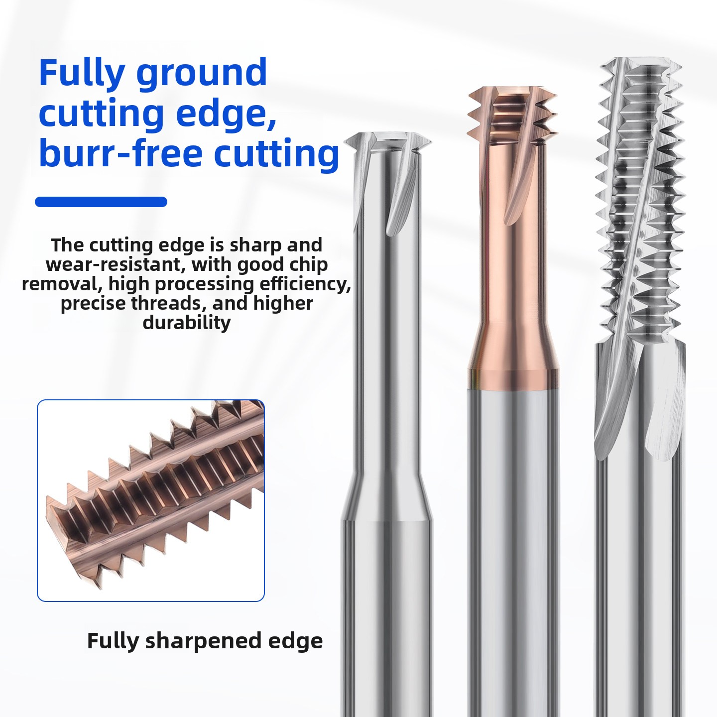 Metric Coated Carbide Thread Millsingle-flute Three-flute Full-thread; for Steel Aluminum; CNC Milling Tap