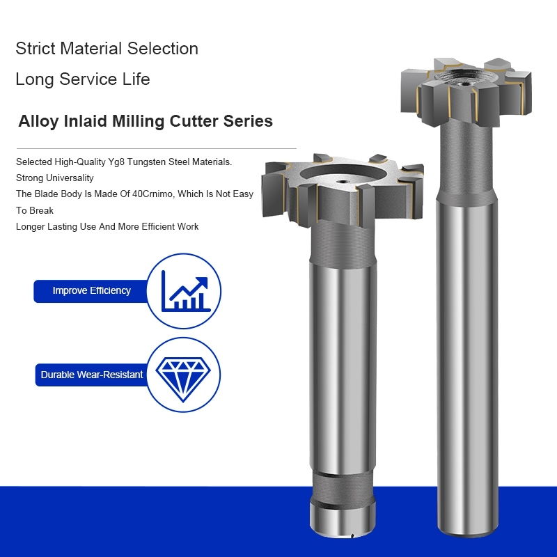 YG8 Alloy T-Slot Milling Cutter Tungsten Steel Rough Inserted Straight Shank Hardness Metal Keyway Endmills Tools for CNC