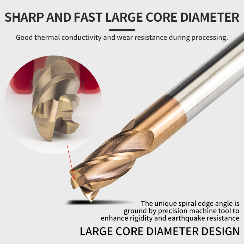 HRC60 4 Flute Carbide Corner Radius End Mill Bronze Coated Bull Nose Milling Cutter CNC Tools