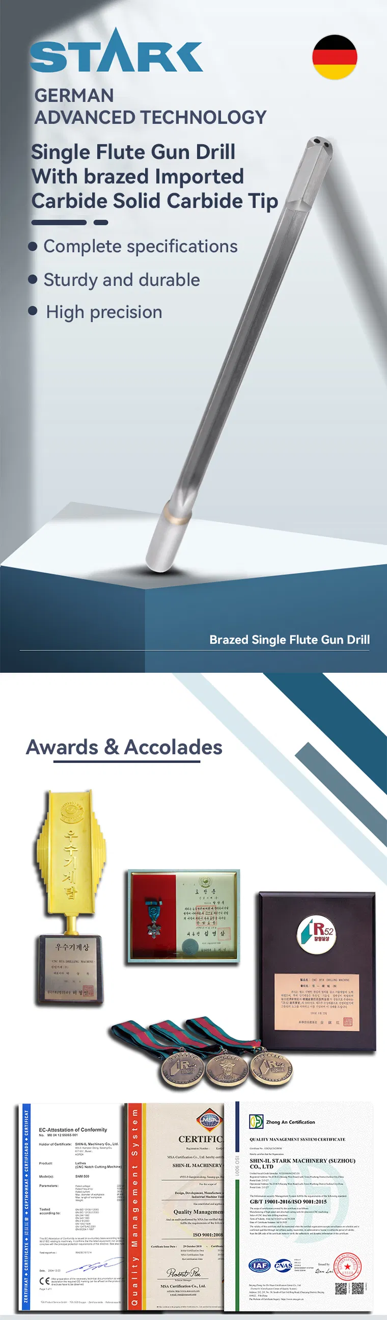Solid Carbide Tip Deep Hole Drilling CNC Gun Drill