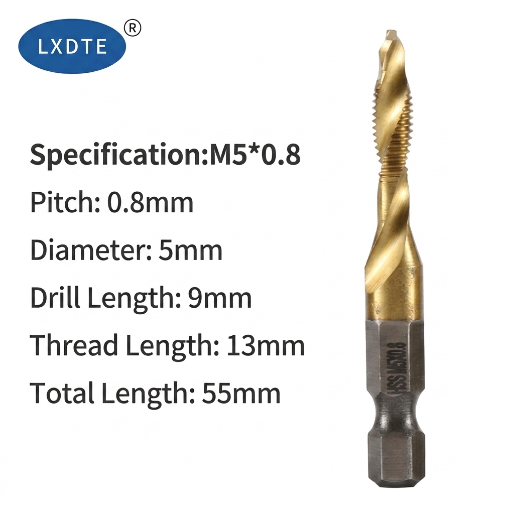 LXD Hex Shank Composite Tap Drill Bit HSS Spiral Flute Step Drill for Drilling Tapping Chamfering Electric Drill Tool