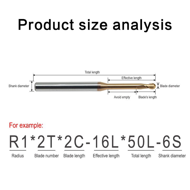 DARUISIKE CNC Router Bits HRC60 Extended 2 Flutes Tungsten Carbide Ball Nose End Mill Cutter OEM R0.5