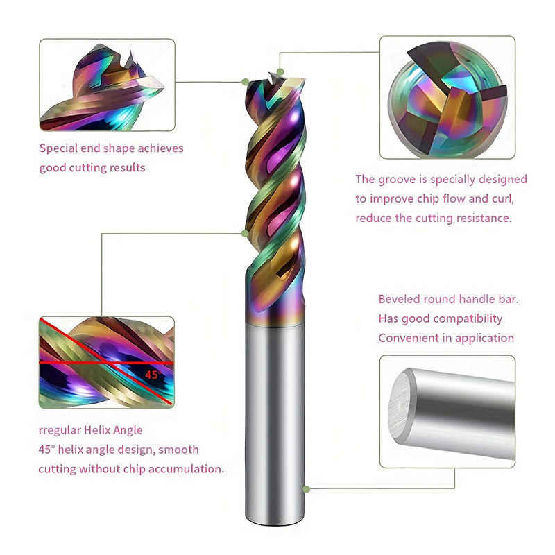 U-groove End Mill For Aluminum With Dlc Coating Carbide Endmill For Aluminum Diameter 4 Endmills Cut Spiral Router Bits