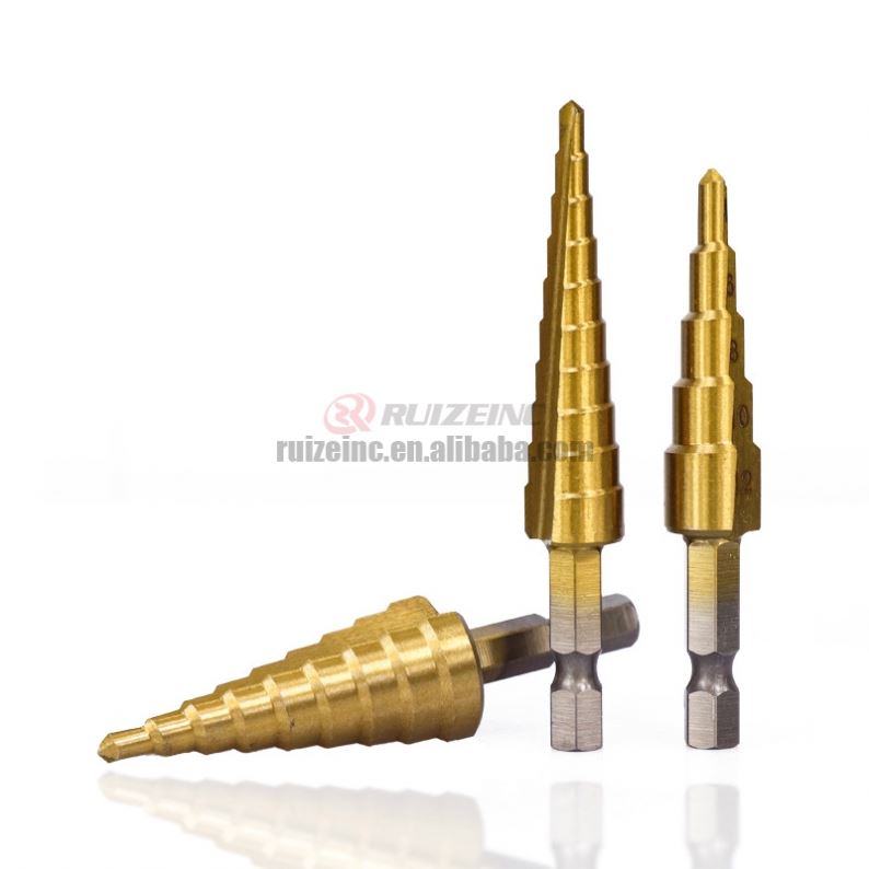 Factory Hexagonal Handle Pagoda Drill Electric Drill Punching Tool Suit Step Drill Titanium Plated Straight Groove Step Drill