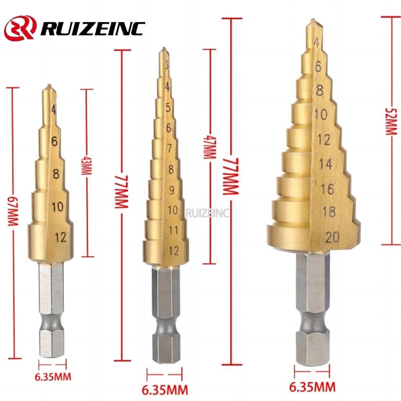 3-12/4-12/4-20mm High Speed Steel Nitrided Black/titanium Plated Small Three-piece Step Drill