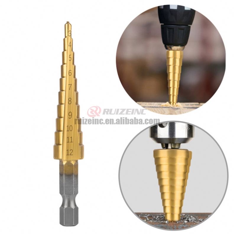Factory Hexagonal Handle Pagoda Drill Electric Drill Punching Tool Suit Step Drill Titanium Plated Straight Groove Step Drill