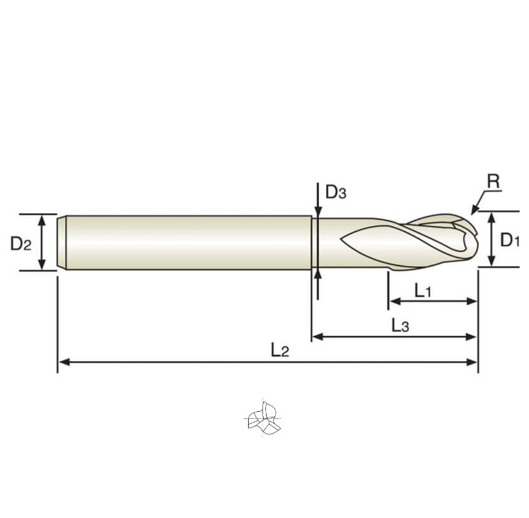 Custom 3Flute 30&deg; Helix Short Ball Nose End Mill with Neck Diamond Coated Solid Carbide CNC Milling Cutter for Graphite Aluminum