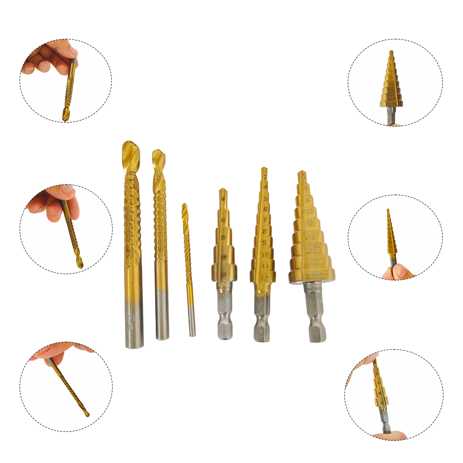 Handle Straight groove Titanium Plated Step Drill 3-12/4-12/4-20 Boxed Reaming Step Drill Pagoda Drilling Bit Set