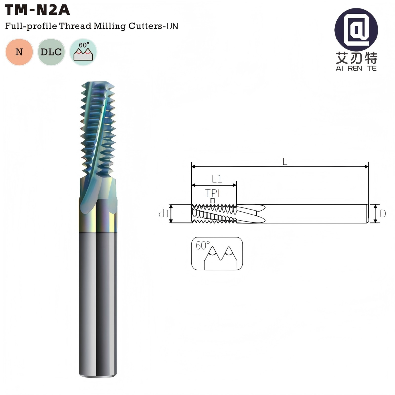 Thread Mill TM-N2A Solid Carbide Full-Profile UN Thread Milling Cutter DLC Coated 60&deg; Solid Carbide Tool for Non-Ferrous Metals
