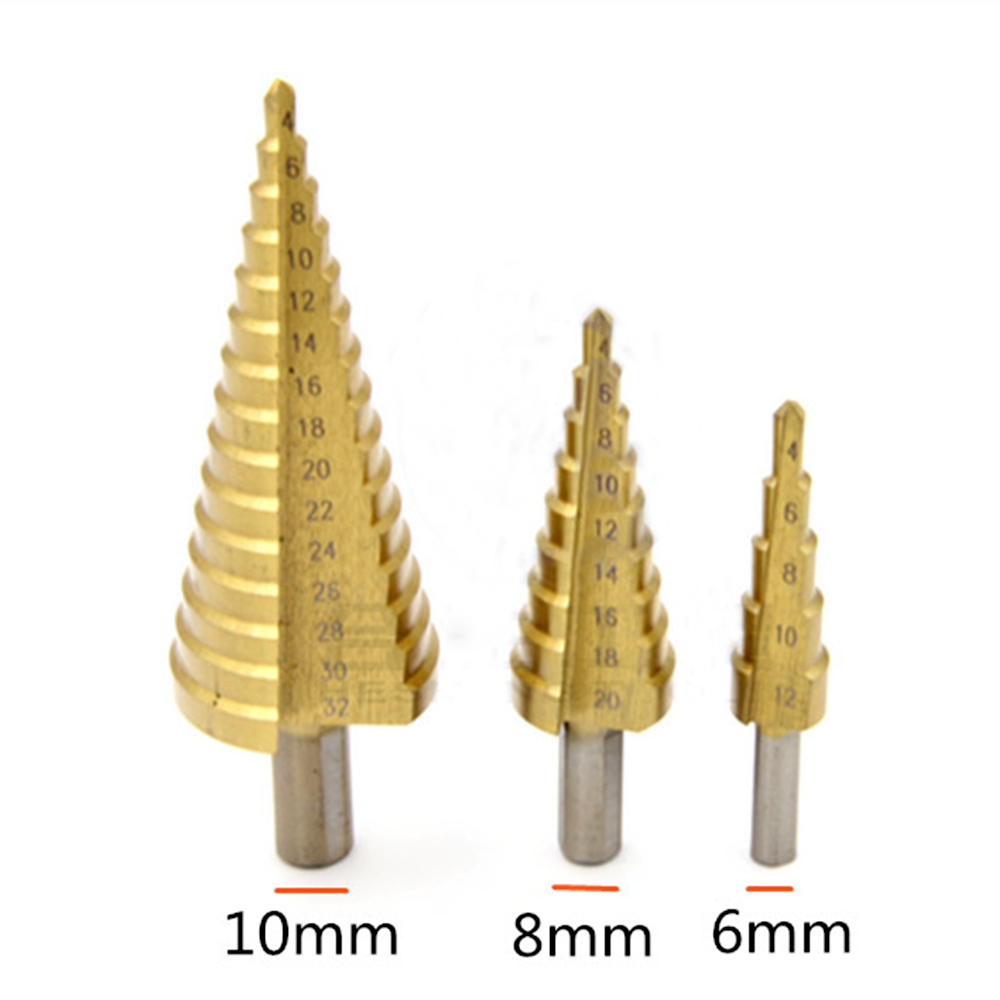 4-12mm / 4-20 / 4-32 Triangular Handle Straight groove Step Drill Set 3-piece Step Drill Pagoda Drill