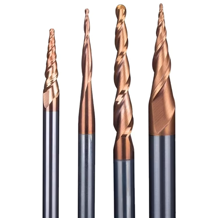 TG Carbide Tungsten Taper Ball Nose End Mills CNC Taper Ball Milling Cutter AITin Coating for Metal ODM/OEM for CNC Router Tools