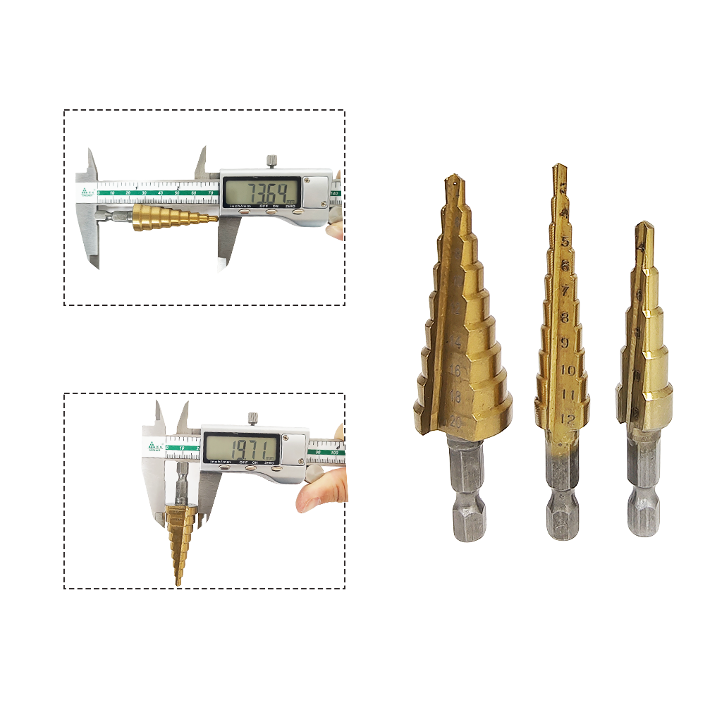 Handle Straight groove Titanium Plated Step Drill 3-12/4-12/4-20 Boxed Reaming Step Drill Pagoda Drilling Bit Set