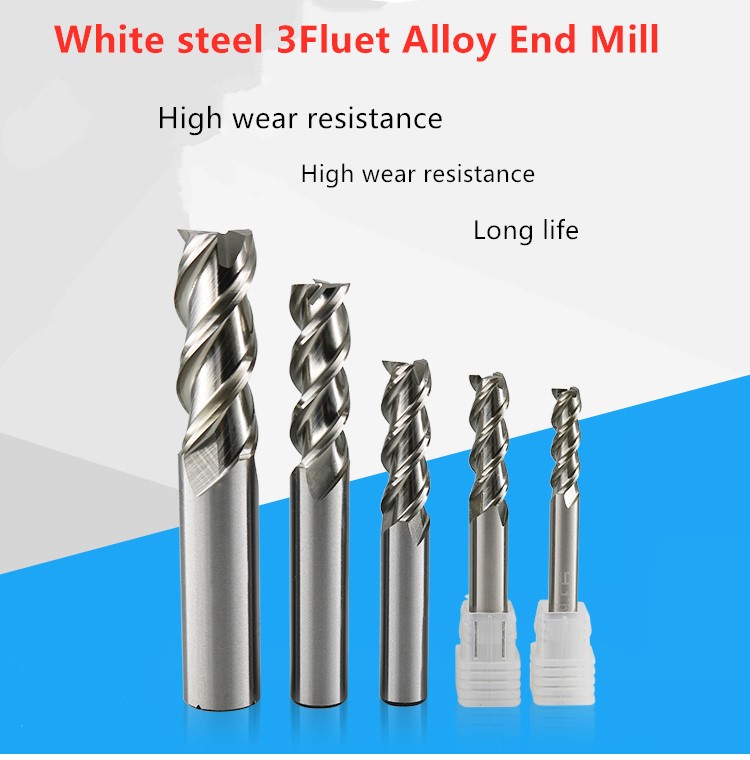 3 Flute 1.5mm-20mm Straight Handle Keyway White Steel Milling Cutter HSS End Mill CNC Router Milling