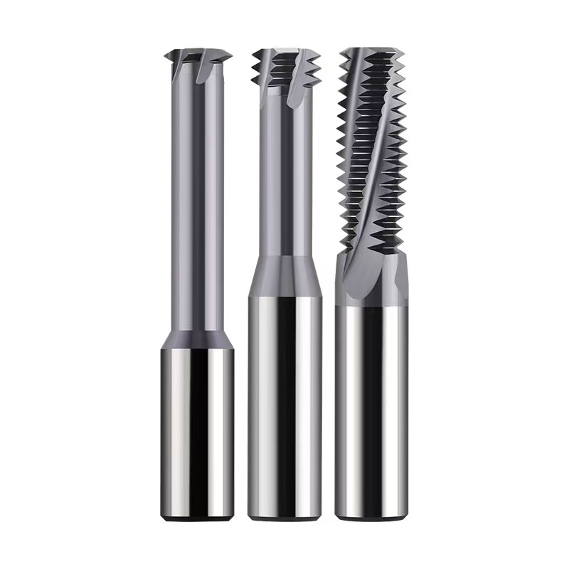 HRC60 Single Third Full Teeth Solid Carbide Thread Milling Cutter Spiral Groove and Threaded End Mill Tool with AITiN Coating