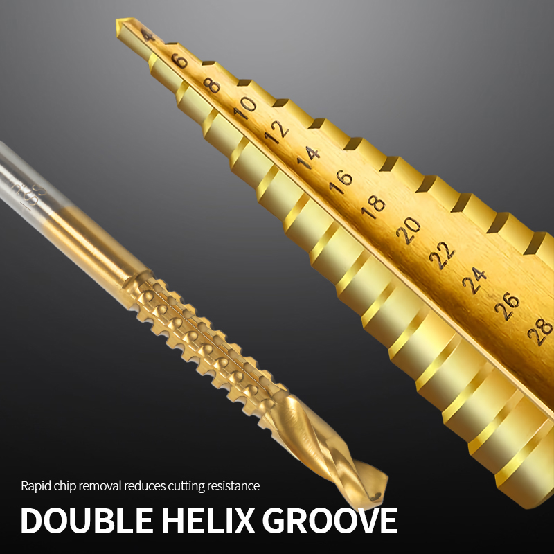 Hexagonal Handle Straight groove Titanium Plated Step Drill 3-12/4-12/4-20 Boxed Reaming Step Drill Pagoda Drilling Bit Set