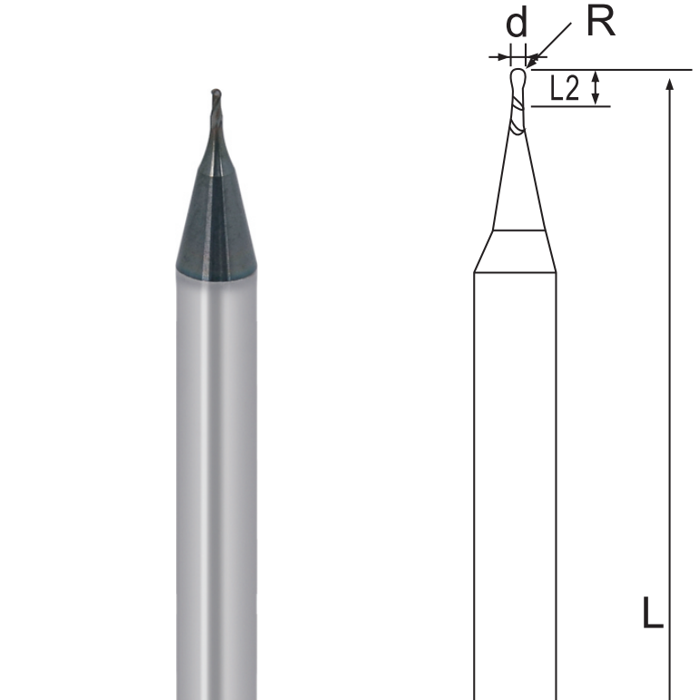 Senok OEM Micro Diameter Miniature 2 Flutes Ball Nose End Mill-CNC Control 4mm Blade 90-95 HRC