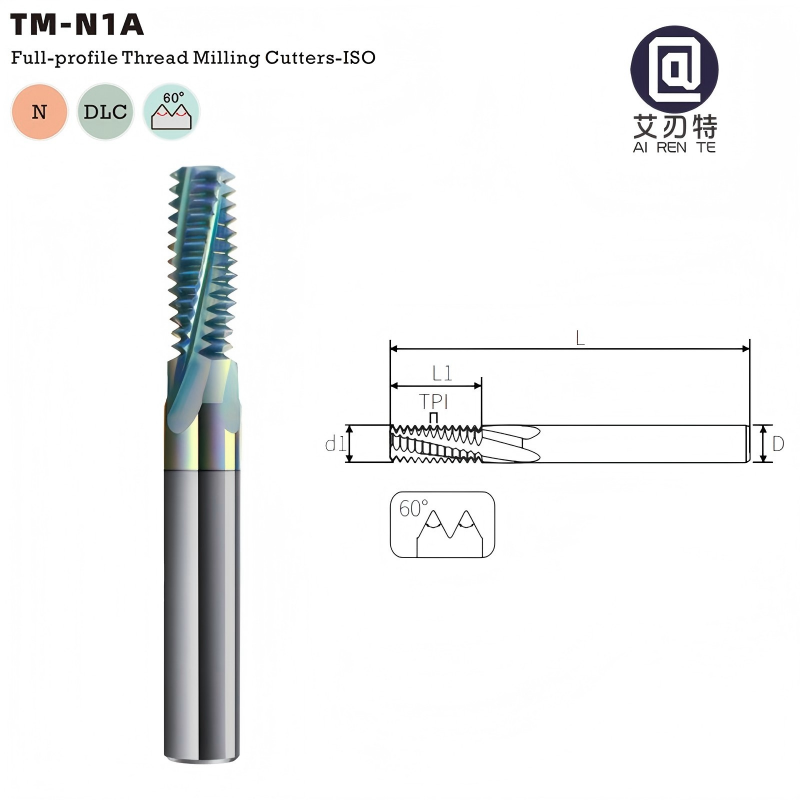 DLC Coating TM-N1A Full-Profile ISO Thread Milling Cutter 60&deg; ISO Standard Full Teeth Thread Mill for Aluminum Materials
