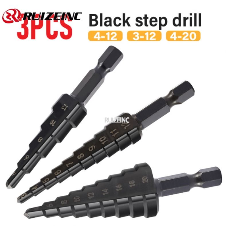3-12/4-12/4-20mm High Speed Steel Nitrided Black/titanium Plated Small Three-piece Step Drill