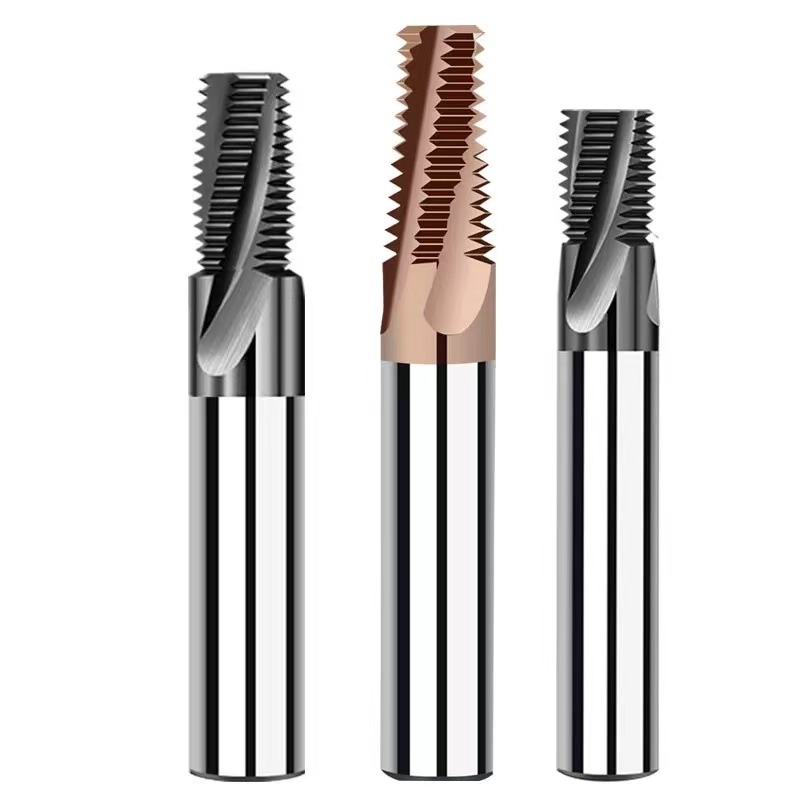 HRC60 Single Third Full Teeth Solid Carbide Thread Milling Cutter Spiral Groove and Threaded End Mill Tool with AITiN Coating