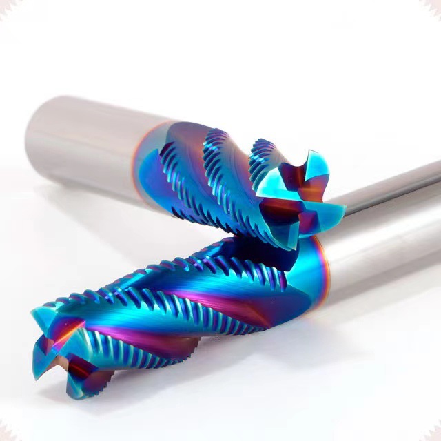 4 Flute Carbide Roughing End Mill with Wave Edge, Hardened Blue Nano Coated Alloy Milling Cutter for CNC Milling Machine