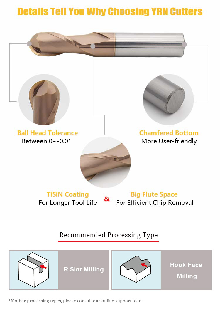 Ready in Stock TiSiN-coated 2 Flute Solid Carbide Fresa 1mm-4mm Ball Nose End Mills