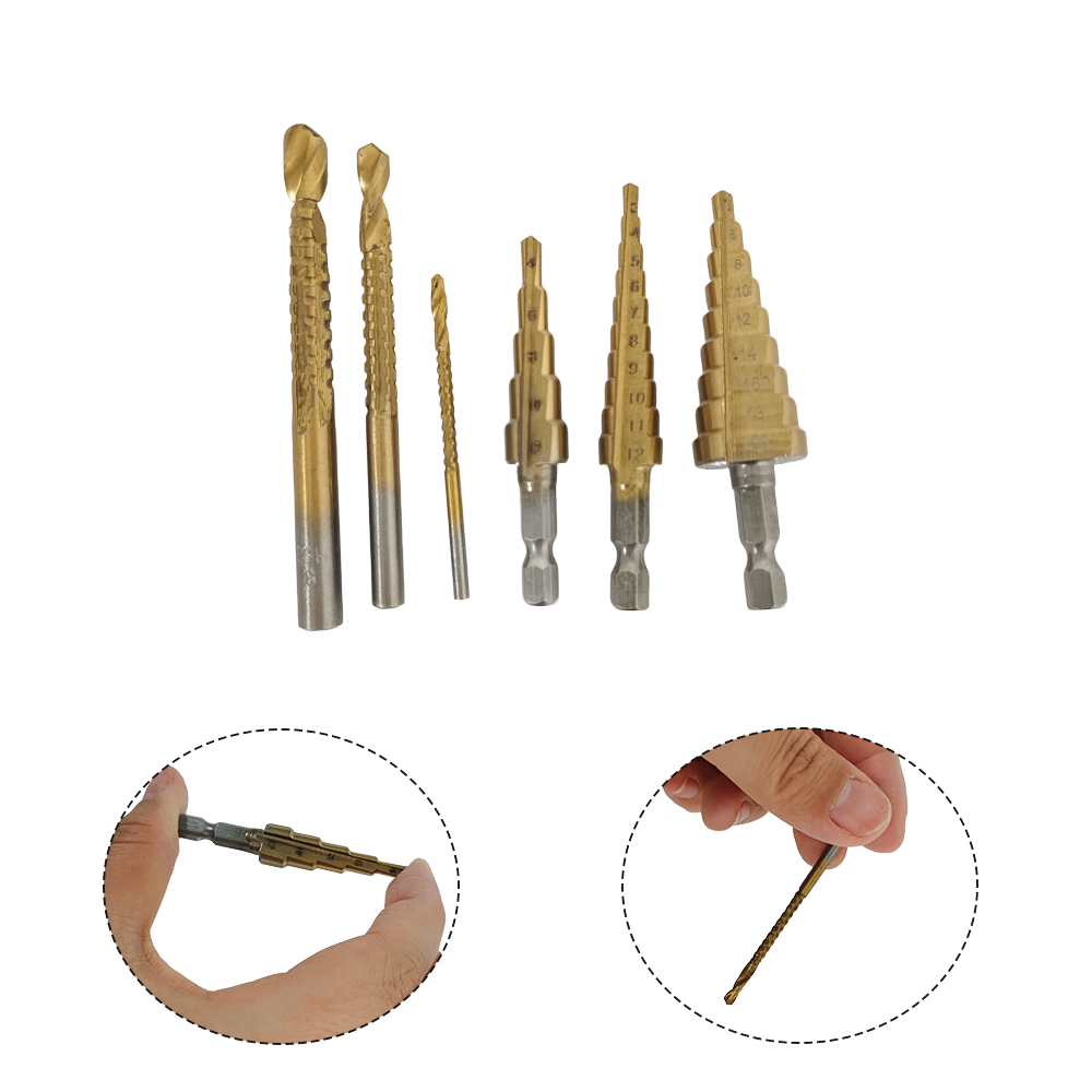 Handle Straight groove Titanium Plated Step Drill 3-12/4-12/4-20 Boxed Reaming Step Drill Pagoda Drilling Bit Set