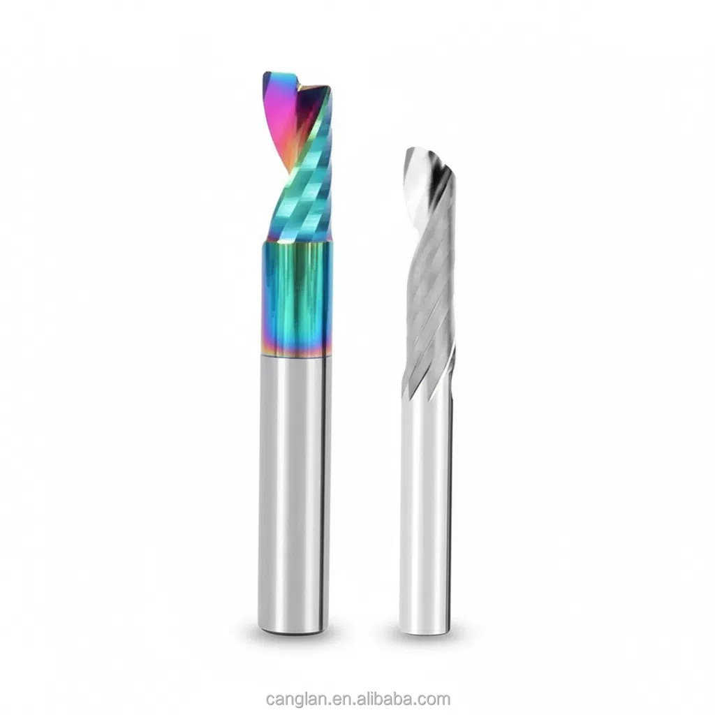 Single Flute AlTin Tungsten Carbide End Mill For Aluminum Non-Ferrous Metals Wood Plastic High Speed CNC Router Bit OEM/ODM