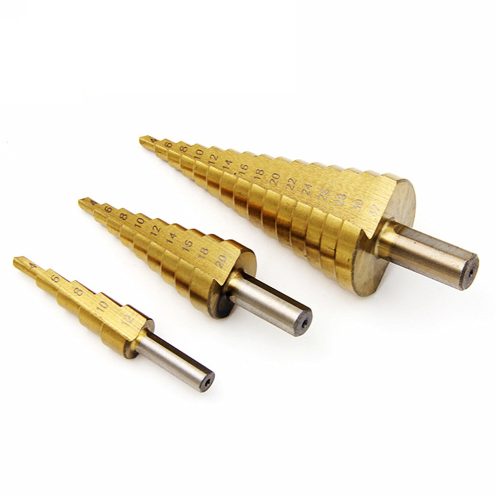 4-12mm / 4-20 / 4-32 Triangular Handle Straight groove Step Drill Set 3-piece Step Drill Pagoda Drill