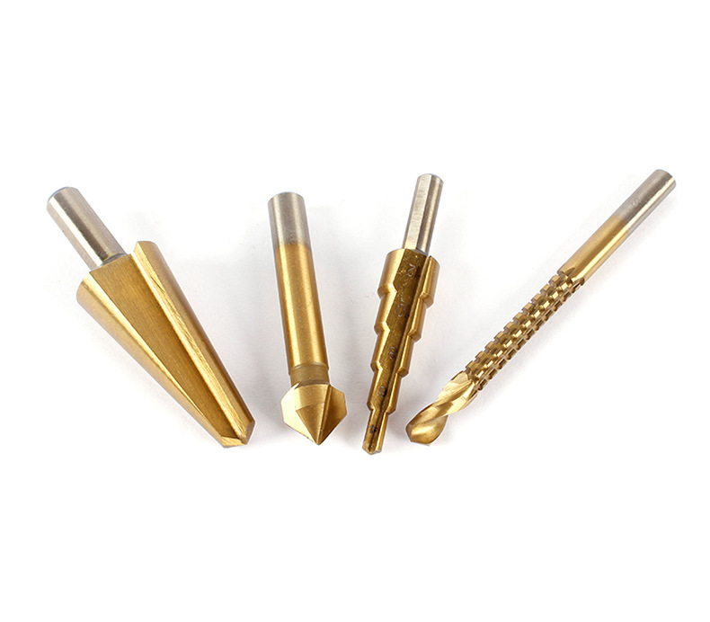 Pexmientas 4PCS HSS Tin Straight Groove Spiral Screw Metric Composite Tap Twist Cutting Drilling Polishing Tools Step Drill Bit