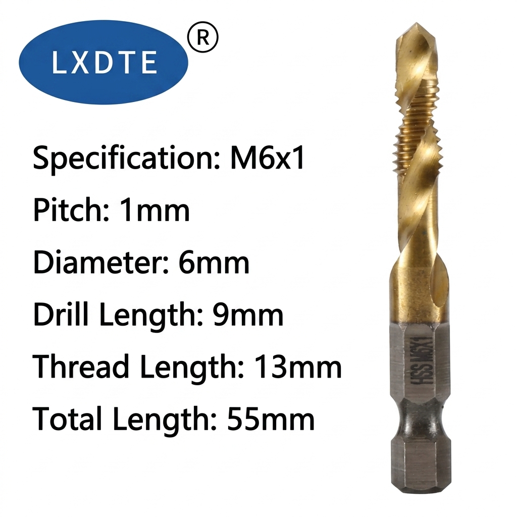 LXD Hex Shank Composite Tap Drill Bit HSS Spiral Flute Step Drill for Drilling Tapping Chamfering Electric Drill Tool