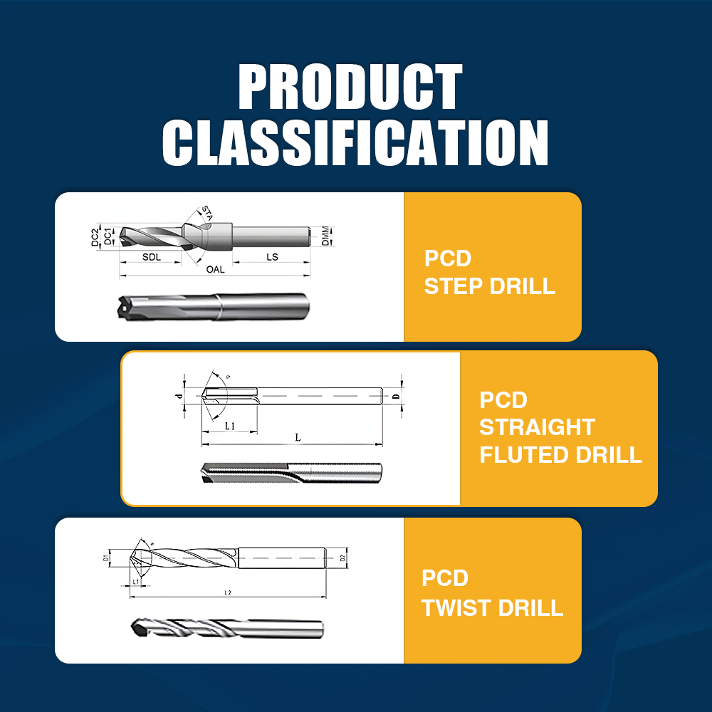 PCD straight fluted drill dimensions